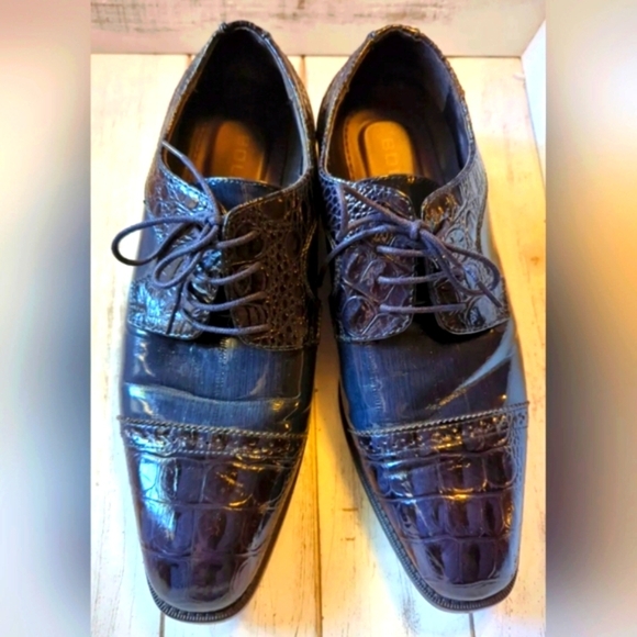 BOLANO Dallas 002 Navy Mens 9 Oxford Shoes Crock And Eel Print - Picture 2 of 10